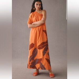 Maeve Anthropologie One-Shoulder Embroidered Maxi Dress. Small